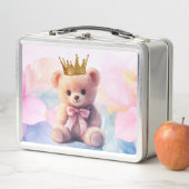 Teddy Bear Pink Ribbon Gold Crown Metall Brotdose (Beispiel)