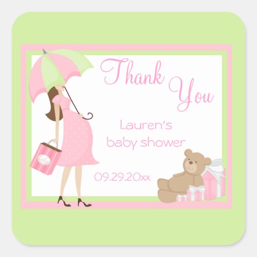 Teddy Bear Pink Shopper Baby Shower Stickers (Vorderseite)
