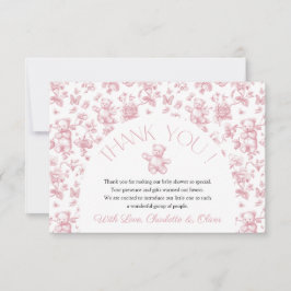 Teddy Bear Pink Toile Baby Dusche Danke Karte