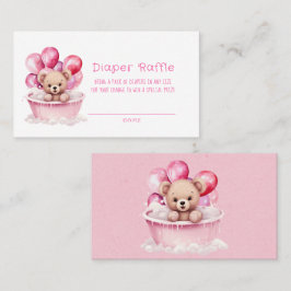 Teddy Bear Pink Tub und Balloon Girl Diaper Raffle Visitenkarte