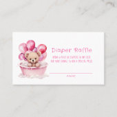 Teddy Bear Pink Tub und Balloon Girl Diaper Raffle Visitenkarte (Vorderseite)