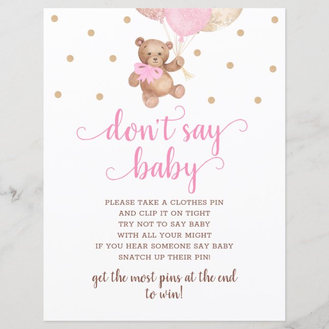 Teddy Bear Pink und Gold sagen kein Baby Game (Vorderseite)