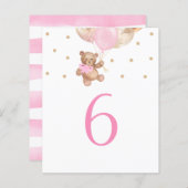 Teddy Bear Pink und Gold Tischnummer Sign (Vorne/Hinten)
