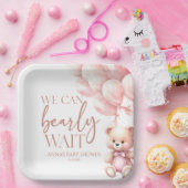 Teddy Bear Pink We Can Bearly Wait Baby Shower Pappteller (Party)