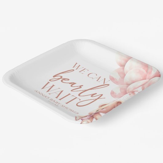 Teddy Bear Pink We Can Bearly Wait Baby Shower Pappteller (Gewinkelt)