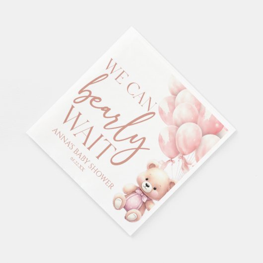Teddy Bear Pink We Can Bearly Wait Baby Shower Serviette (Ecke)