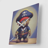 Teddy Bear Pirate Quadratische Wanduhr (Winkel)