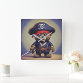 Teddy Bear Pirate Quadratische Wanduhr (Zuhause)