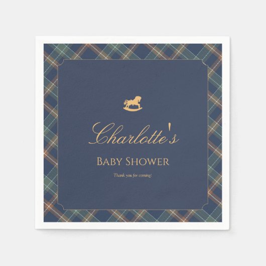 Teddy Bear Plaid Boy Baby Shower Paper Napkin Serviette (Vorderseite)