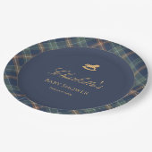 Teddy Bear Plaid Boy Baby Shower Paper Plate Pappteller (Schrägansicht)