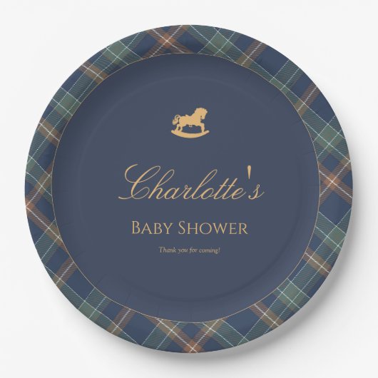 Teddy Bear Plaid Boy Baby Shower Paper Plate Pappteller (Vorderseite)