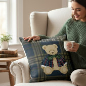 Teddy Bear Plaid Nursery Decor Throw Pillow Kissen