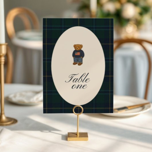 Teddy Bear Polo Baby Shower Table Number Card Einladung