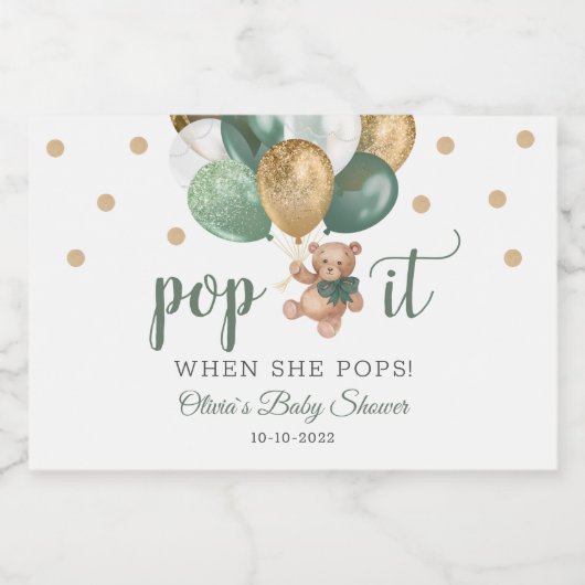 Teddy Bear Pop es, wenn sie Pop Baby Duschgeschenk Schaumweinetikett (Einzelnes Label)