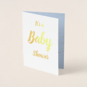 Teddy Bear Powder Blue Baby Shower Folienkarte (Vorderseite)
