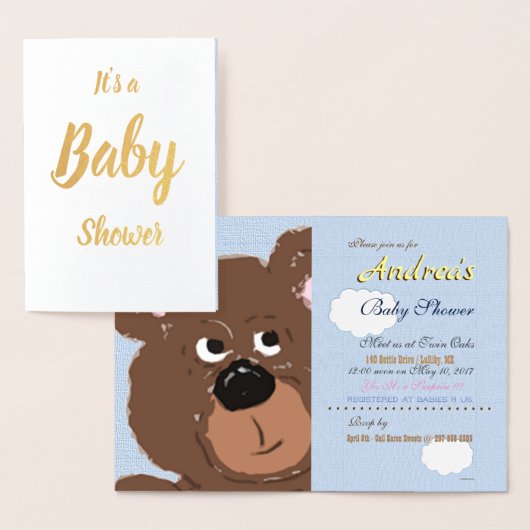 Teddy Bear Powder Blue Baby Shower Folienkarte (Anzeige)