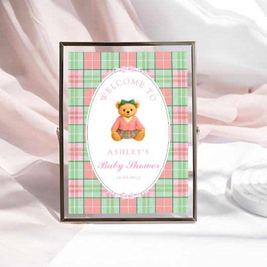 Teddy Bear Preppy Girl Baby Dusche Willkommen Poster