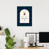 Teddy bear Preppy Plaid Baby Shower Welcome Poster (Heimbüro)