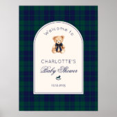 Teddy bear Preppy Plaid Baby Shower Welcome Poster (Vorne)