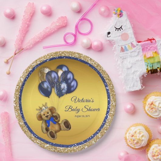 Teddy Bear Prince Balloon Babydusche Pappteller (Party)