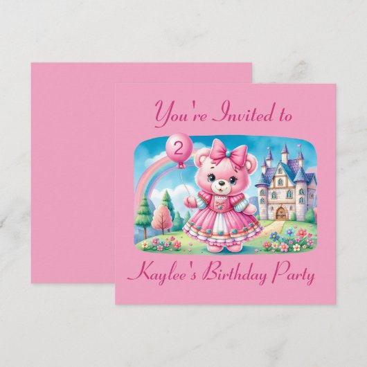 Teddy Bear Princess Einladung (Vorne/Hinten)