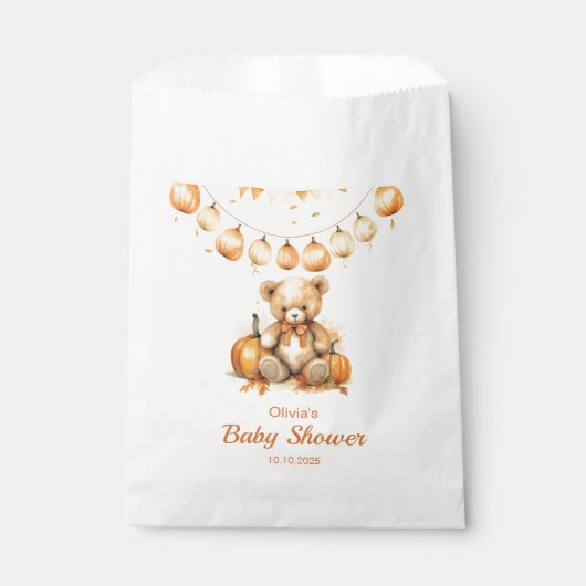 Teddy Bear Pumpkin Bearly Wait neutrale Baby Dusch Geschenktütchen (Vorderseite)