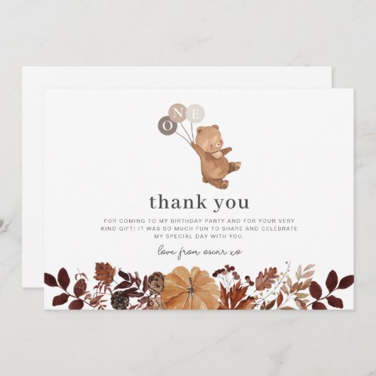 Teddy Bear Pumpkin - Danke Karte (Vorne/Hinten)