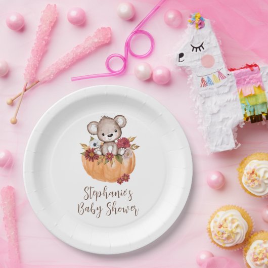 Teddy Bear Pumpkin Fall Floral Baby Dusche Pappteller (Party)