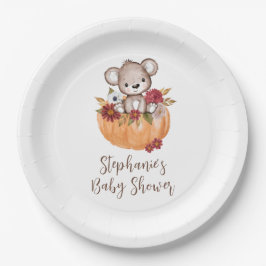 Teddy Bear Pumpkin Fall Floral Baby Dusche Pappteller