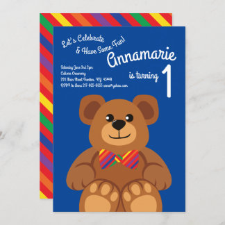 Teddy Bear Rainbow 1. Geburtstag Niedliche Einladu Einladung