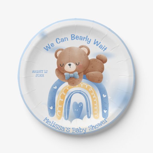 Teddy Bear Rainbow Boys Babydusche Pappteller (Vorderseite)