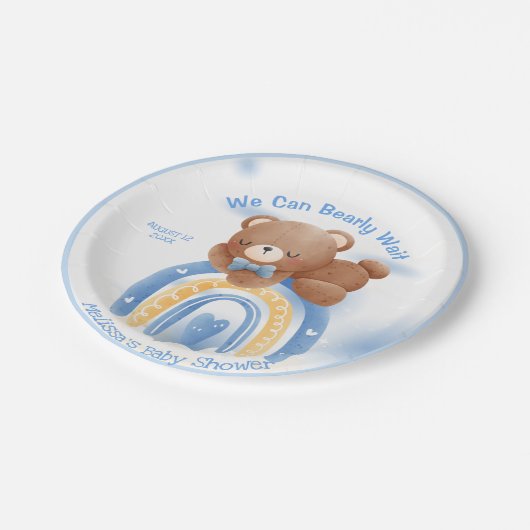 Teddy Bear Rainbow Boys Babydusche Pappteller (Schrägansicht)