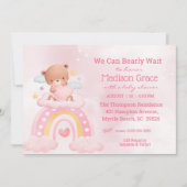 Teddy Bear Rainbow Girls Baby Shower Einladung (Vorderseite)