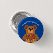 Teddy Bear Rainbow Niedlich 1. Geburtstag Party Button (Vorne & Hinten)