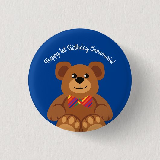 Teddy Bear Rainbow Niedlich 1. Geburtstag Party Button (Vorderseite)