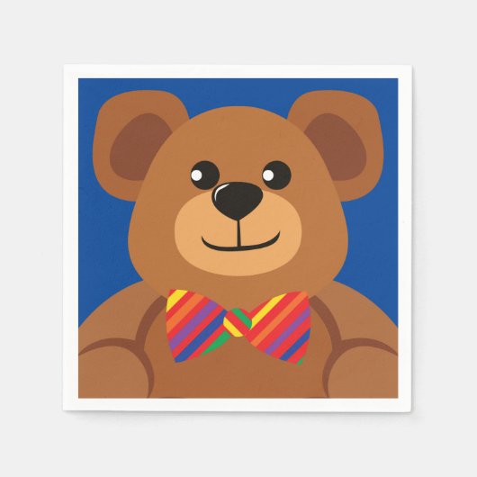 Teddy Bear Rainbow Niedlich 1. Geburtstag Party Serviette (Vorderseite)