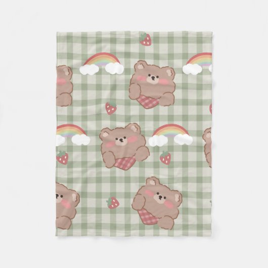 Teddy Bear & Rainbow Sherpa Blanket Fleecedecke (Vorderseite)
