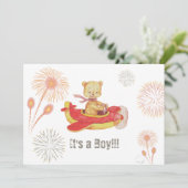 *~* Teddy Bear Red Flugzeug Baby Boy Dusche Einladung (Stehend Vorderseite)