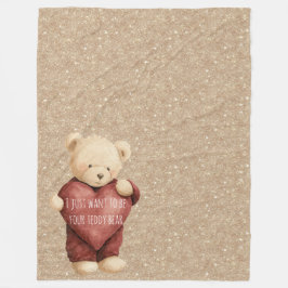Teddy Bear Red Heart Gold Glitter Fleecedecke