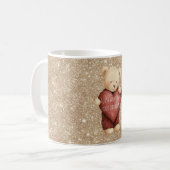 Teddy Bear Red Heart Gold Glitter Kaffeetasse (Vorderseite Links)