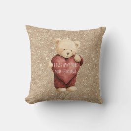 Teddy Bear Red Heart Gold Glitter Kissen