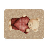 Teddy Bear Red Heart Gold Glitter Magnet (Horizontal)