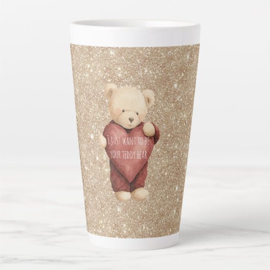 Teddy Bear Red Heart Gold Glitter Milchtasse (Vorderseite)