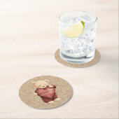 Teddy Bear Red Heart Gold Glitter Runder Pappuntersetzer (Vor Ort)