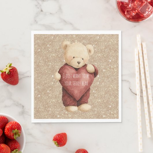 Teddy Bear Red Heart Gold Glitter Serviette (Beispiel)