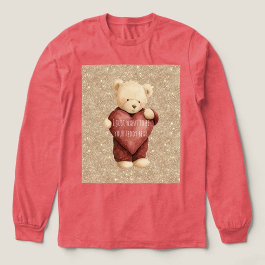 Teddy Bear Red Heart Gold Glitter Tri-Blend Shirt (Design Vorderseite)