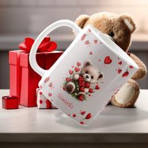 Teddy Bear Red Hearts Rose Valentines