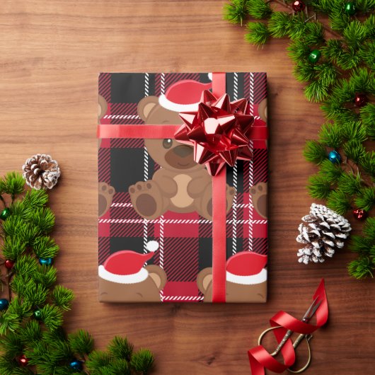 Teddy Bear Red Kariert Wrapping Paper Geschenkpapier (Feiertagsgeschenk)