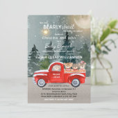 Teddy Bear Red Truck Winter Baby Dusche Einladung (Stehend Vorderseite)