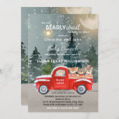 Teddy Bear Red Truck Winter Baby Dusche Einladung (Vorne/Hinten)
